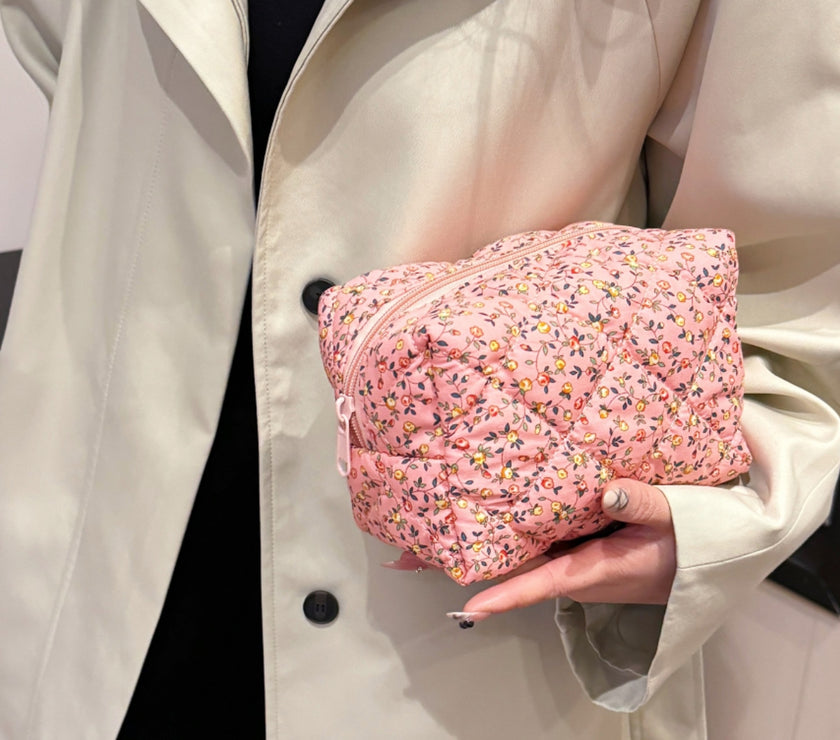 Floral Quilted Clutch with Plaid Lining