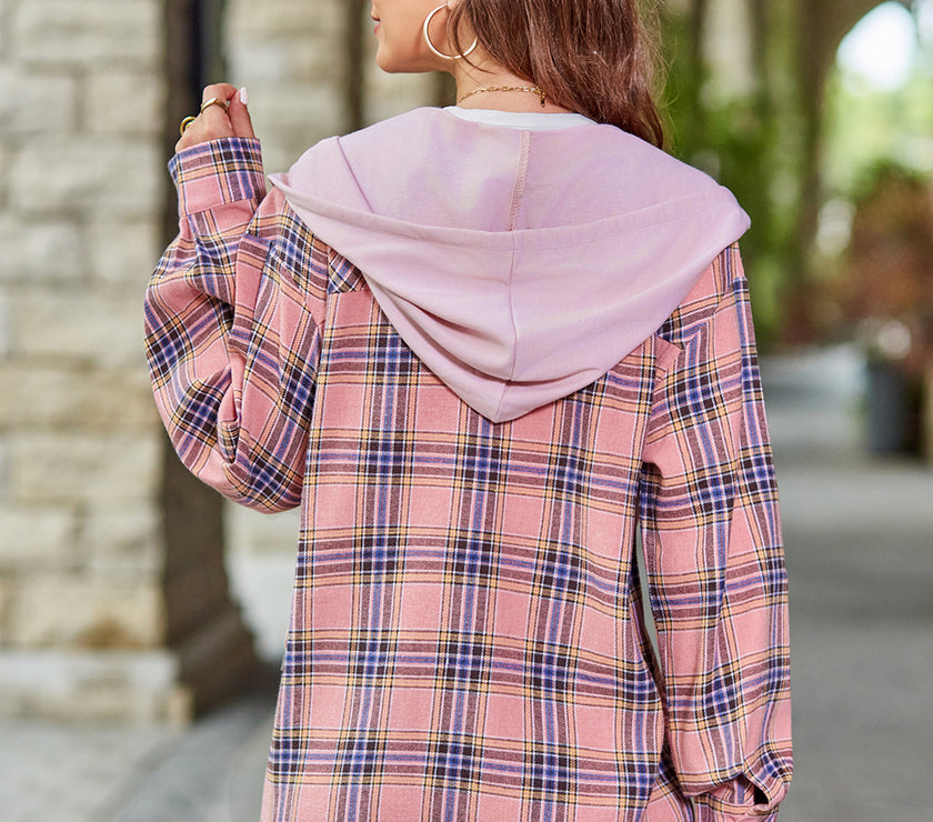 Mandy Plaid Long Sleeve Hooded Jacket