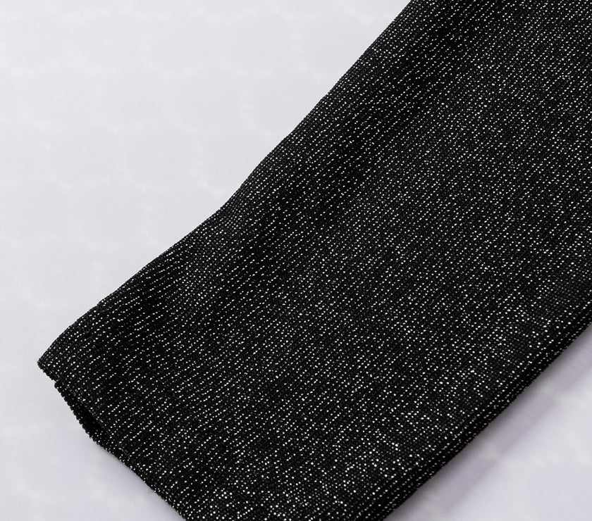 Metallic Round Neck Puff Sleeve Blouse