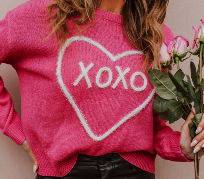 XOXO Round Neck Drop Shoulder Sweater