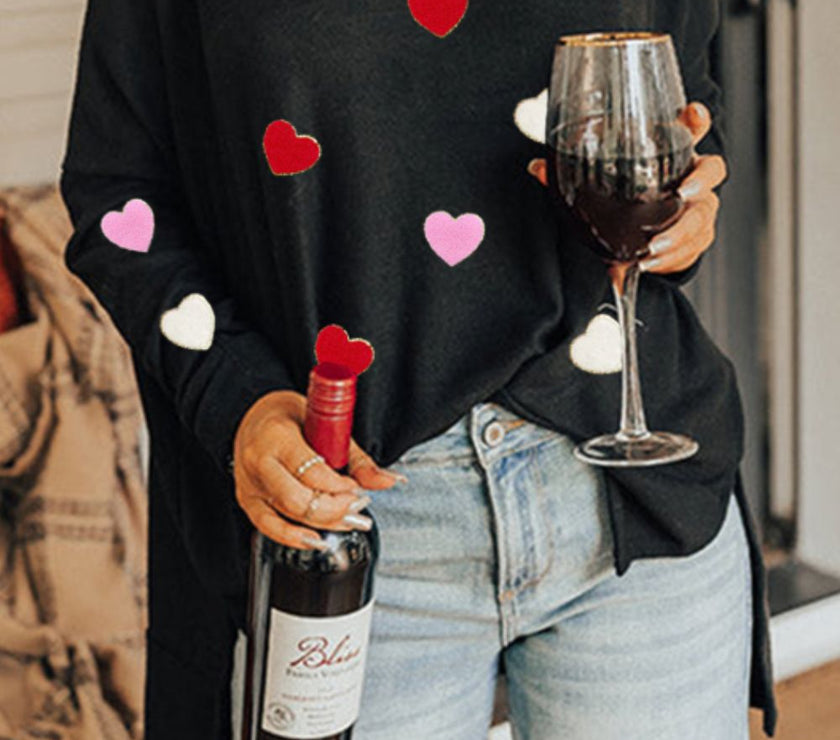 Valentine’s Day Heart Patched Turtleneck Long Sleeve Top