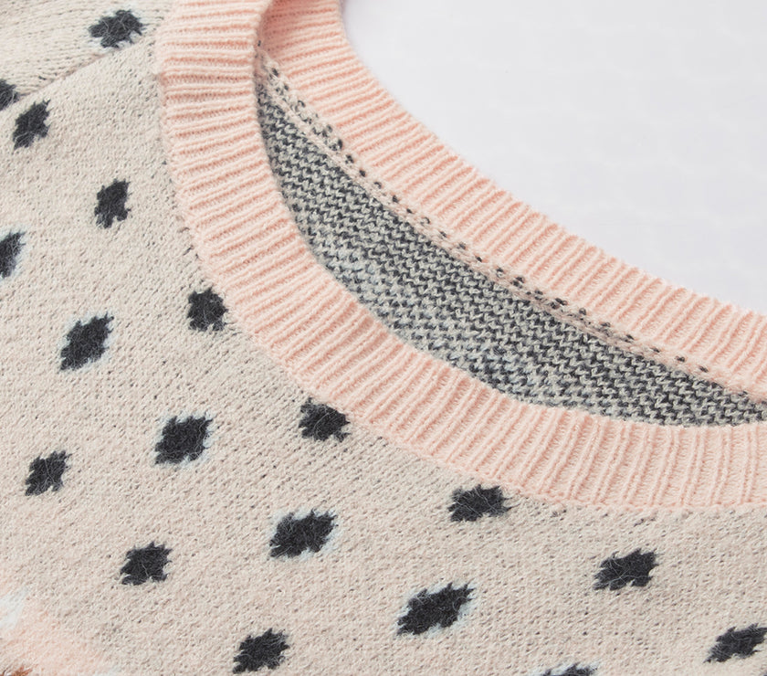 Geometric Contrast Round Neck Long Sleeve Sweater