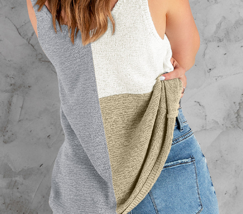 Color Block V-Neck Knit Vest