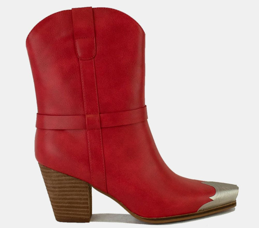 Beast Fashion Faux Leather Metal Toe Ankle Boots