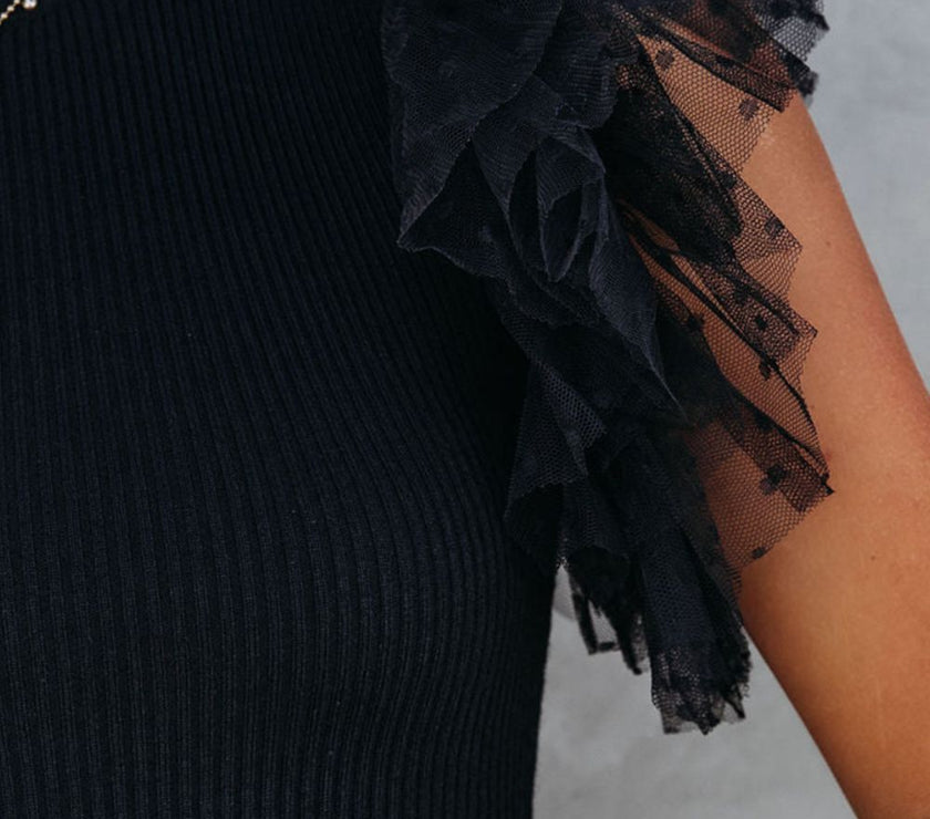 Ruffled Round Neck Cap Sleeve Blouse