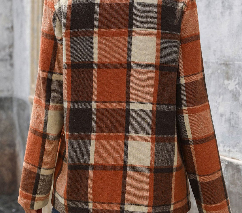 Perfee Plaid Button Down Lapel Collar Blazer