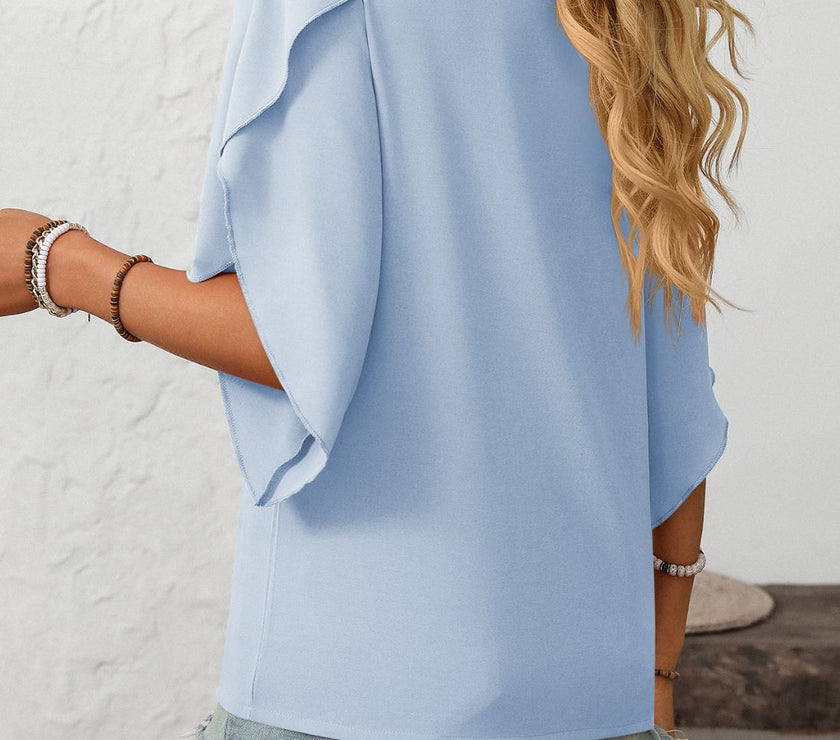 Mandy Ruffled Asymmetrical Neck Half Sleeve Blouse