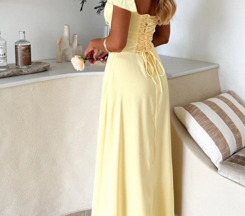 Devine Sweetheart Neck Short Sleeve Maxi Dress