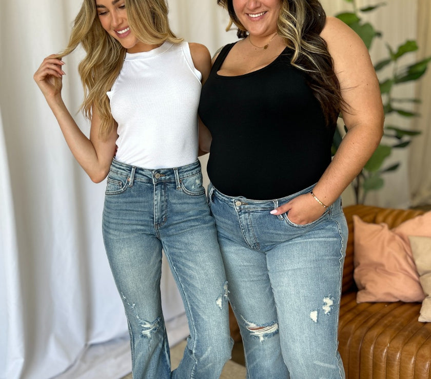 Judy Blue Full Size Medium Rise Tummy Control Destroy Flare