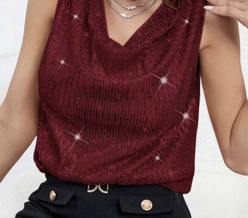 Sequin Cowl Neck Tank