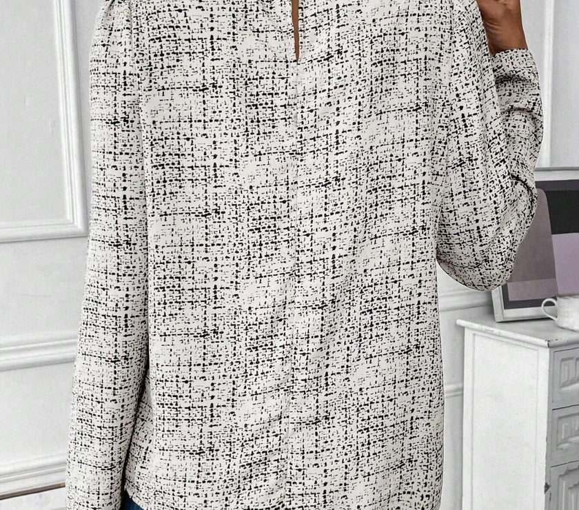 Ruched Round Neck Long Sleeve Blouse