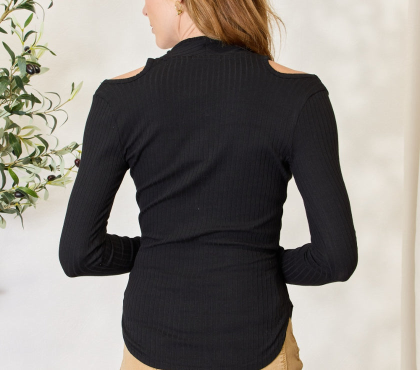 Culture Code Full Size Ribbed Surplice Cold Shoulder Top