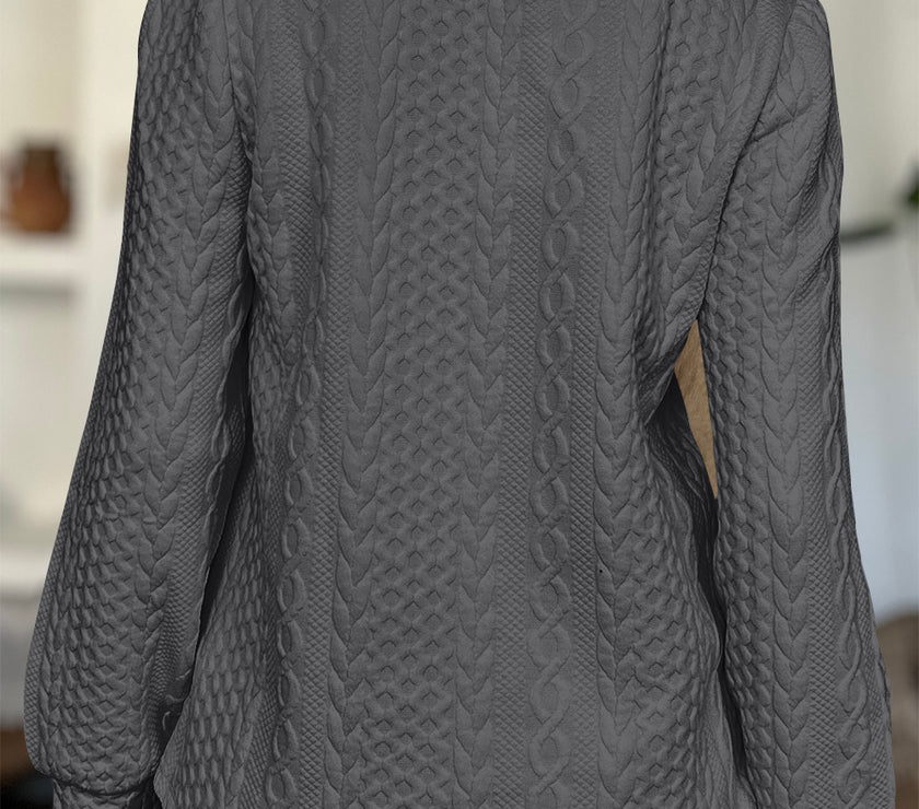 FAM-FAM Textured Round Neck Long Sleeve Sweatshirt