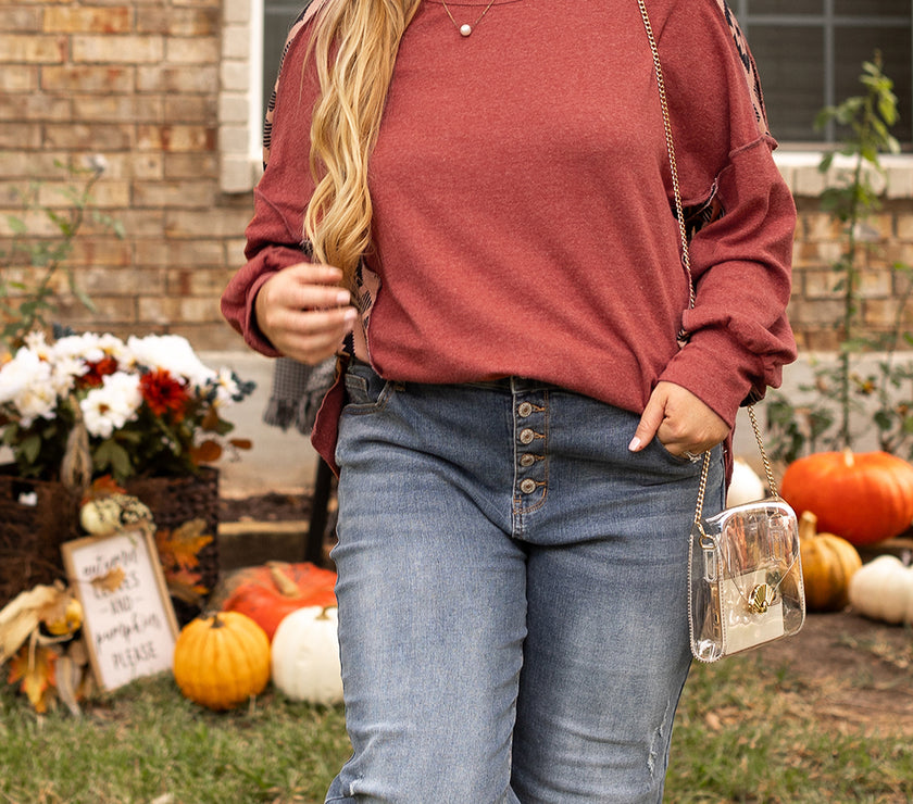 Redwood Burl Aztec Patchwork Drop Shoulder Plus Size High Low Sweatshirt