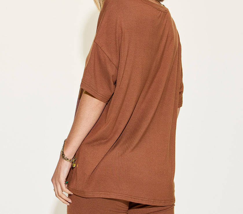 Basic Bae Full Size V-Neck Drop Shoulder T-Shirt and Shorts Set