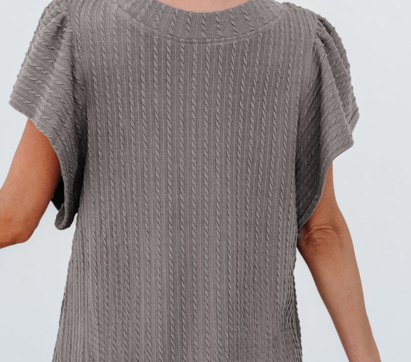 Textured Round Neck Flounce Sleeve Blouse