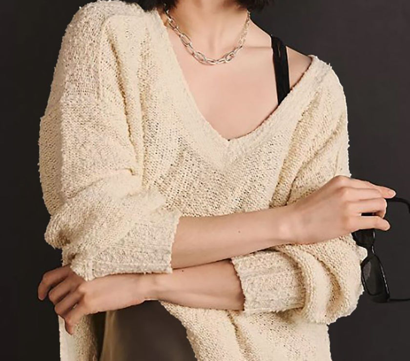 V-Neck Dropped Shoulder Sweater