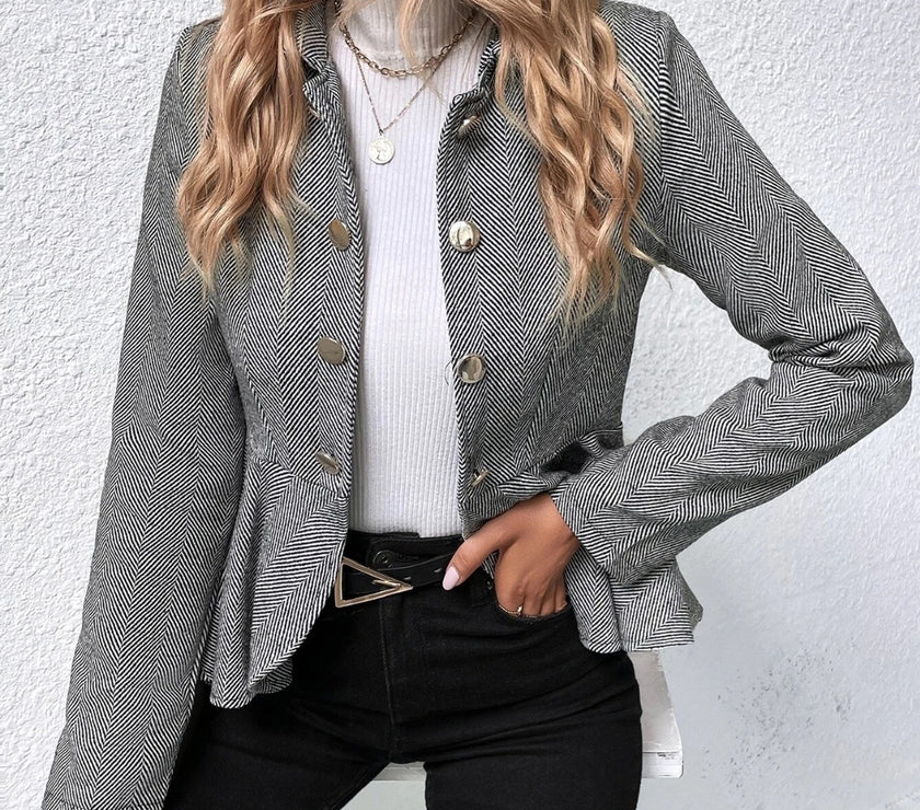 Ruffle Hem Collared Blazer