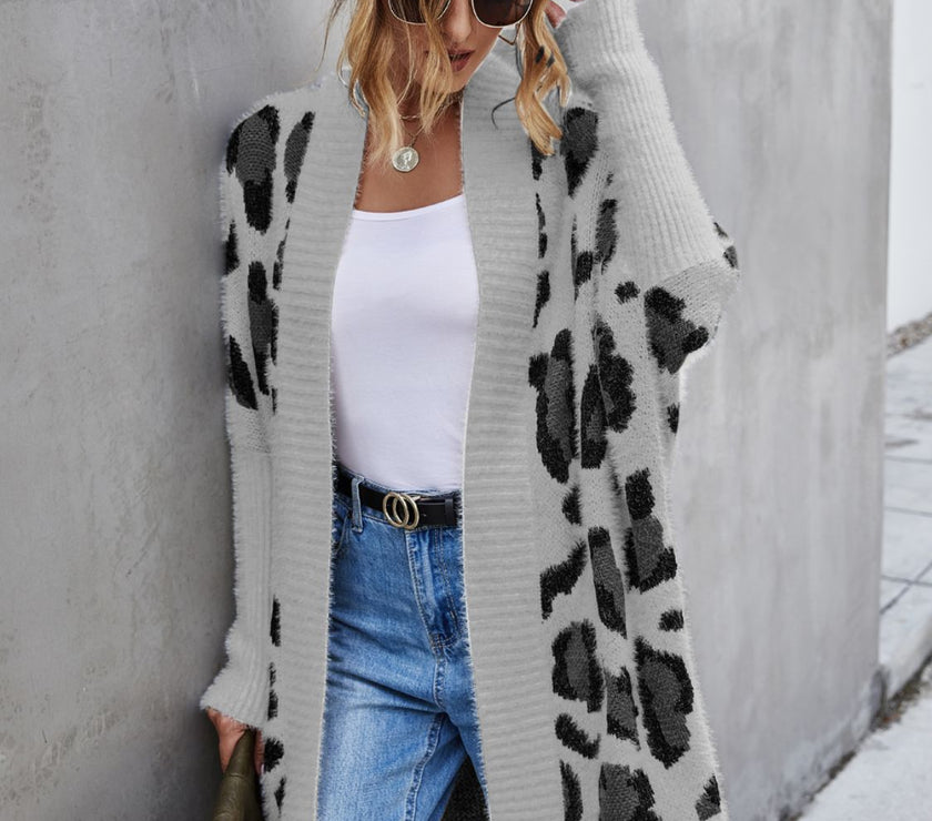 Angel Wings Leopard Pattern Fuzzy Cardigan
