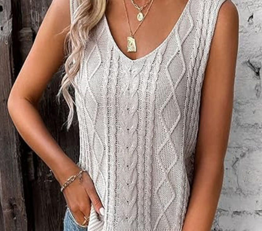 Cable-Knit V-Neck Sweater Vest