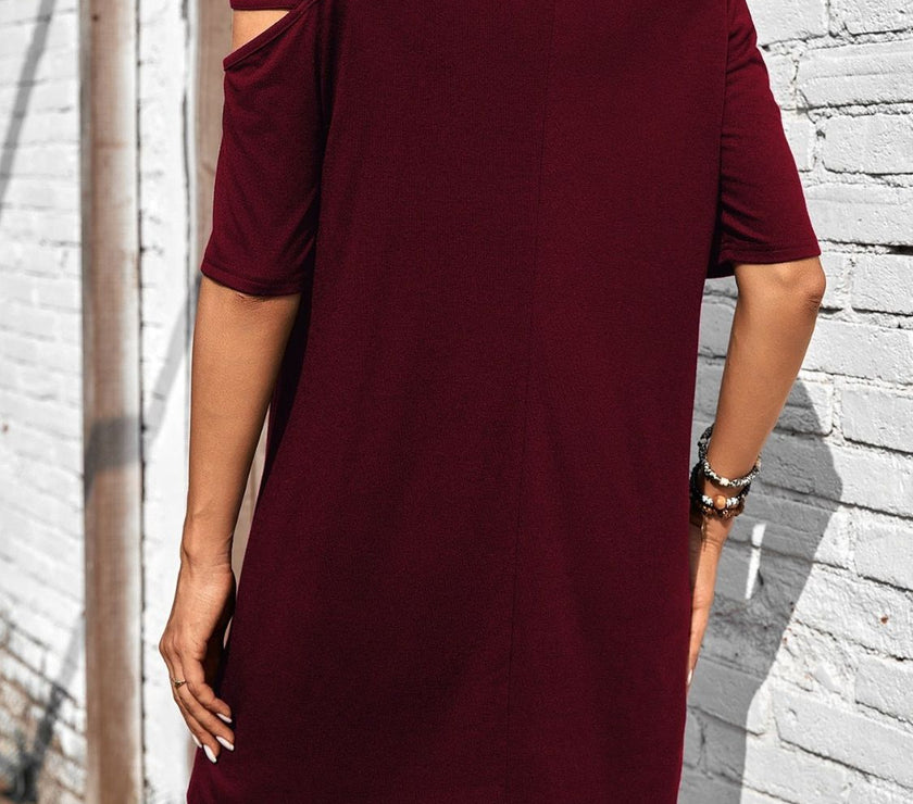 Asymmetrical Neck Half Sleeve Mini Dress