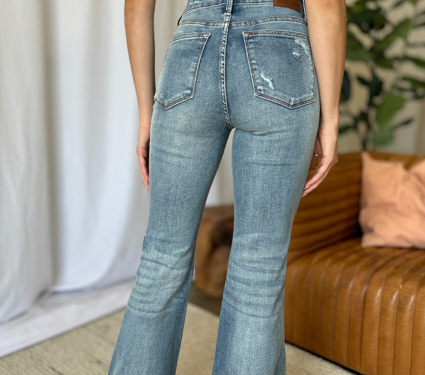 Judy Blue Full Size Medium Rise Tummy Control Destroy Flare