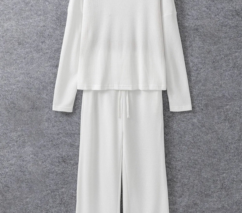 Round Neck Long Sleeve Top and Drawstring Pants Lounge Set