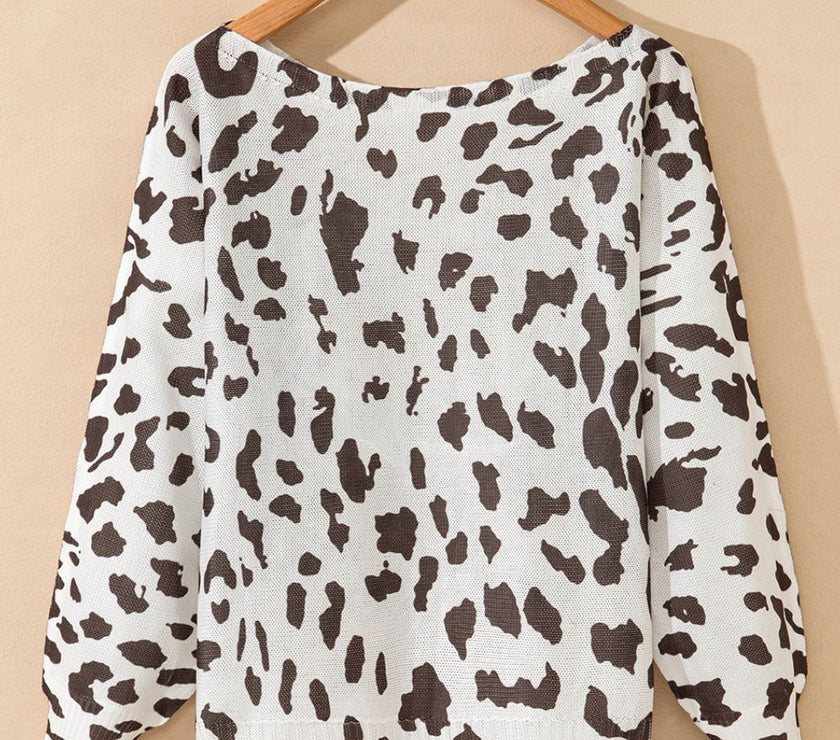 Leopard Boat Neck Long Sleeve Knit Top