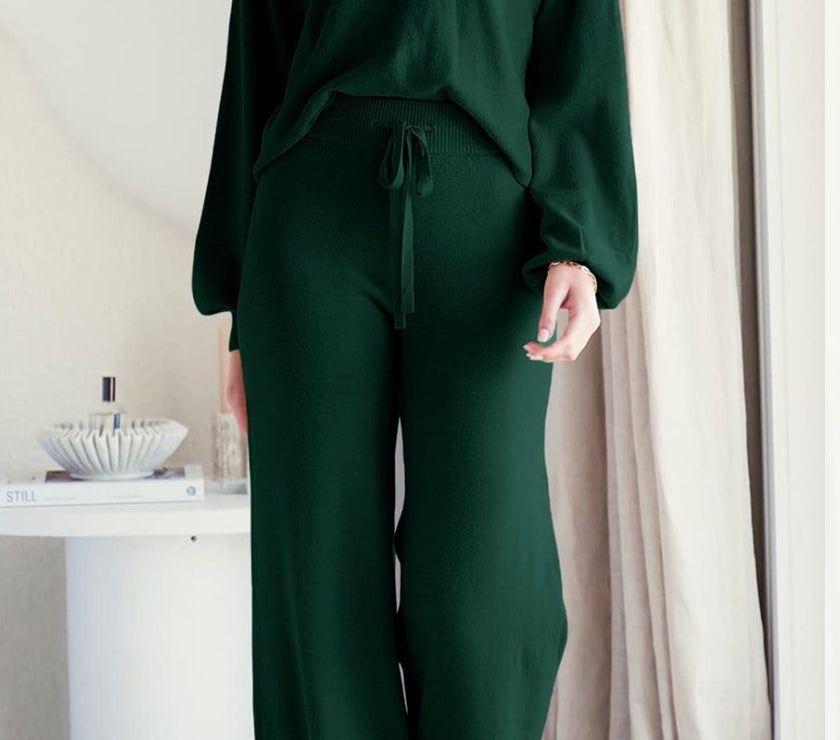 Round Neck Long Sleeve Top and Pants Set