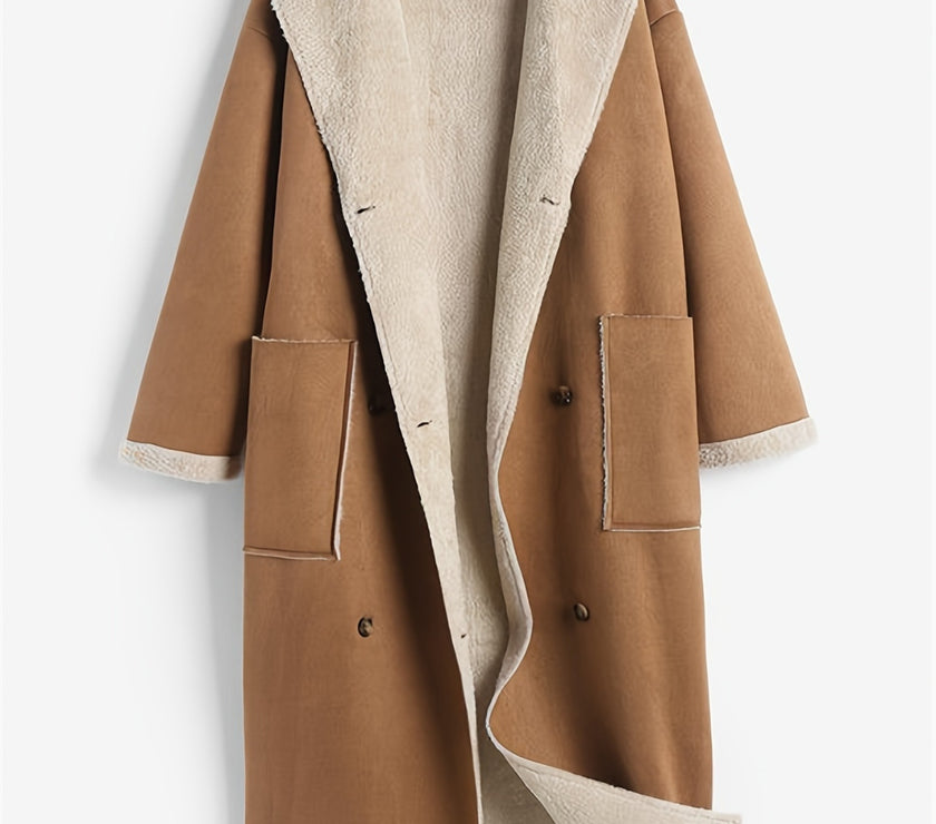 Plus Size Drop Shoulder Sherpa Longline Coat