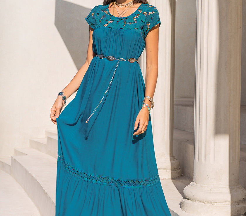 Round Neck Short Sleeve Maxi Dress