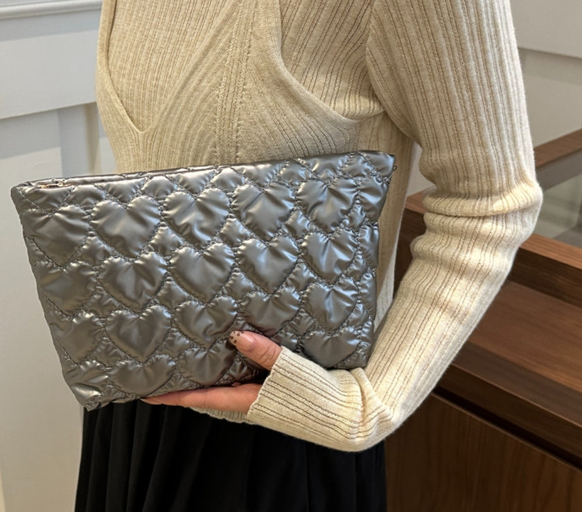 Ruched Heart Clutch with Zipper