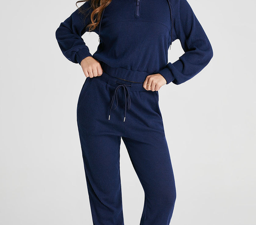 Drawstring Half Zip Hoodie and Joggers Active Set