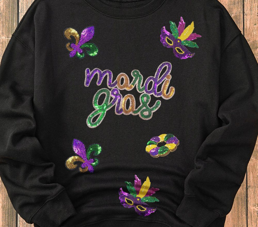 MARDI GRAS Sequin Round Neck Sweatshirt