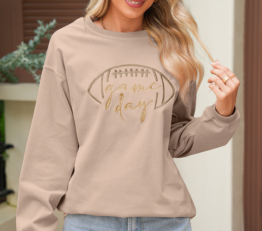 Apricot Football Graphic Drop Shoulder Game Day Corded Sweatshirt