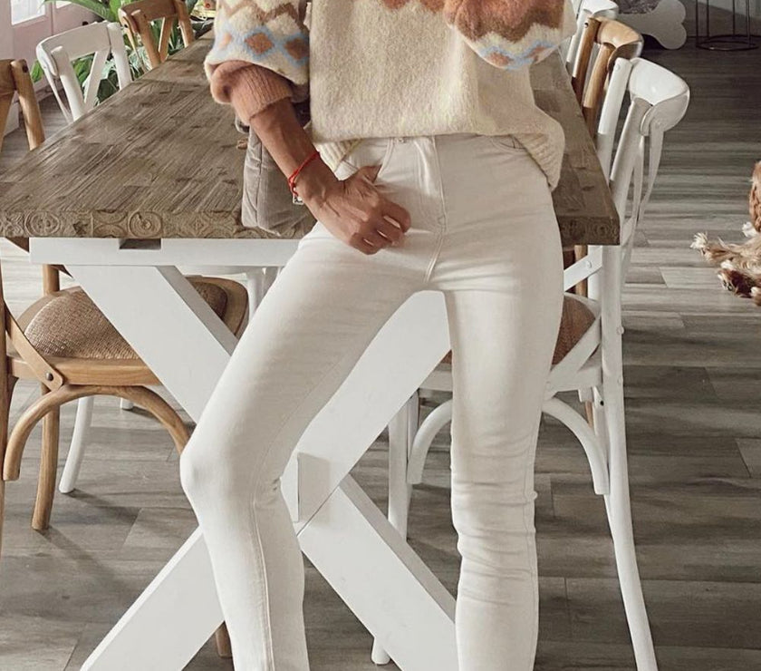 Geometric Mock Neck Long Sleeve Sweater