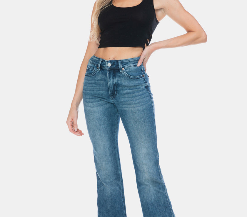 Judy Blue Full Size Tummy Control Cut Hem Flare Jeans