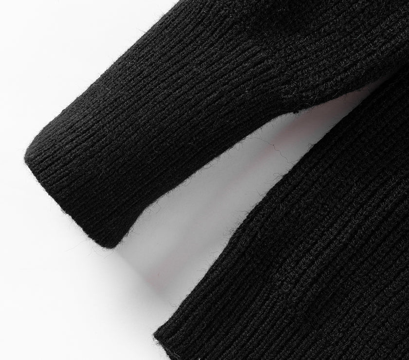 Solid Color Notched Long Sleeve Sweater