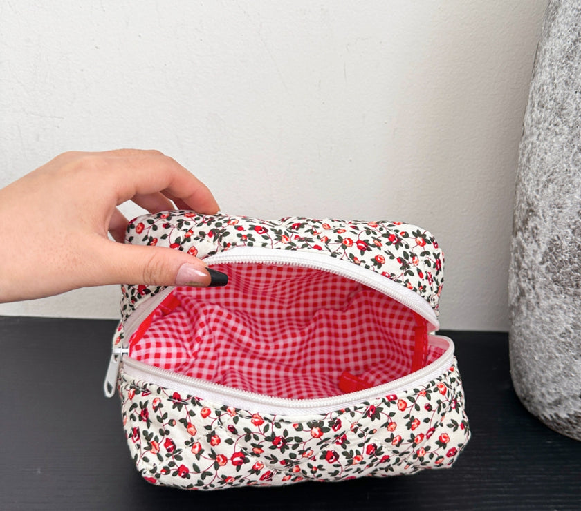 Floral Quilted Clutch with Plaid Lining