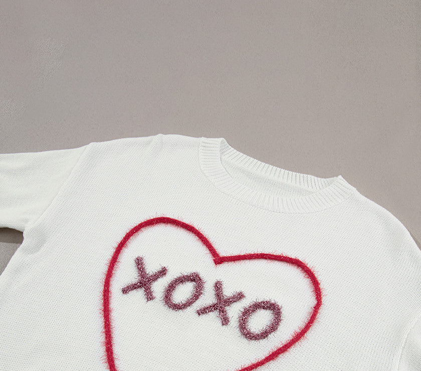 XOXO Round Neck Drop Shoulder Sweater