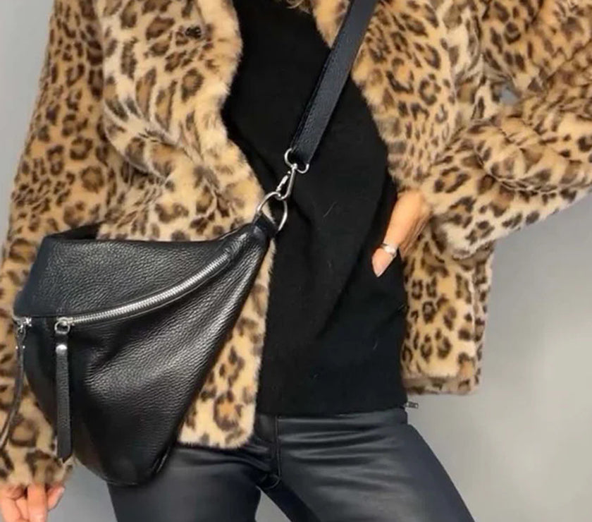 Full Size Leopard Furry Collared Neck Long Sleeve Coat