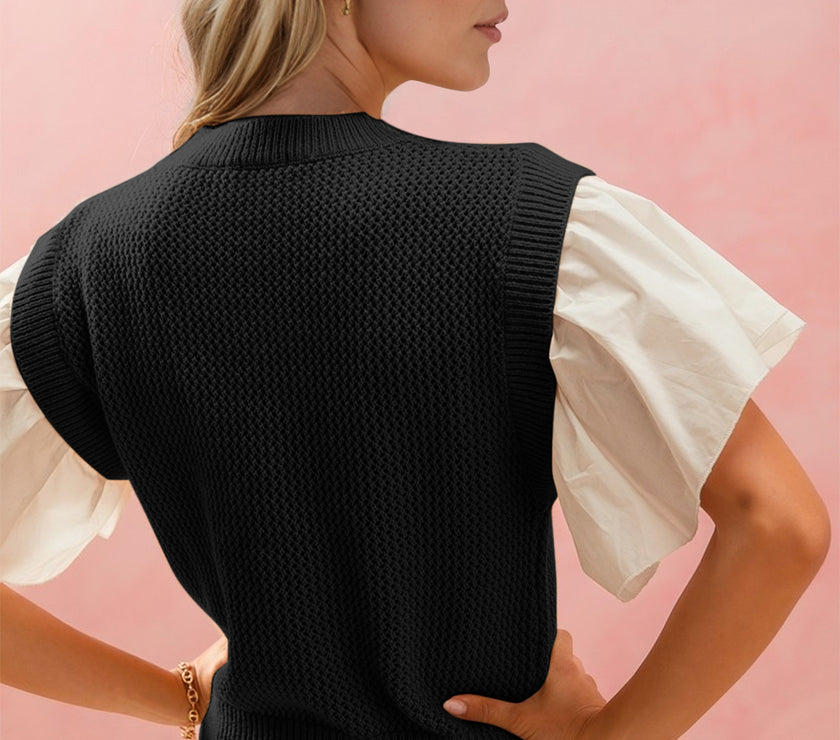 Oh Full Size Ruffled Round Neck Short Sleeve Sweater