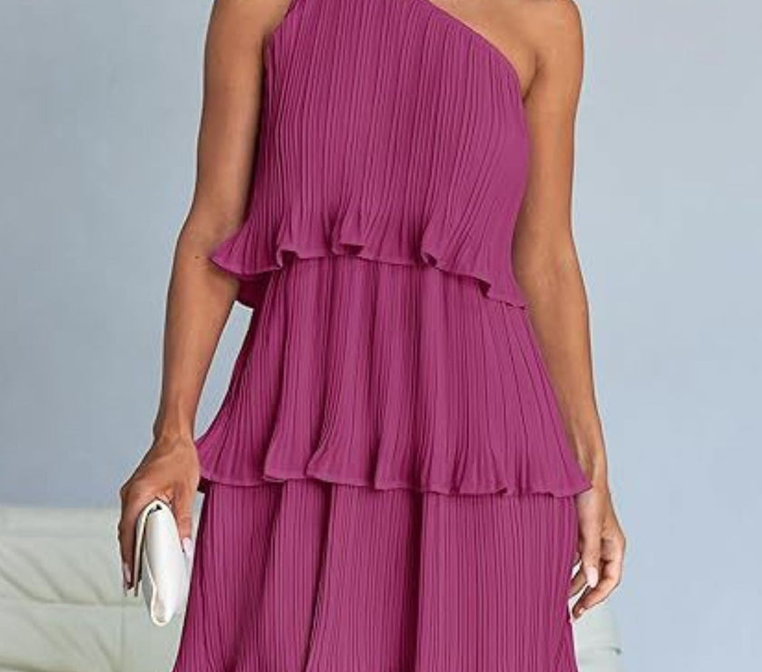 Layered Single Shoulder Mini Dress