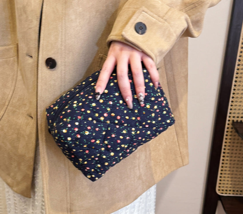 Floral Quilted Clutch with Plaid Lining