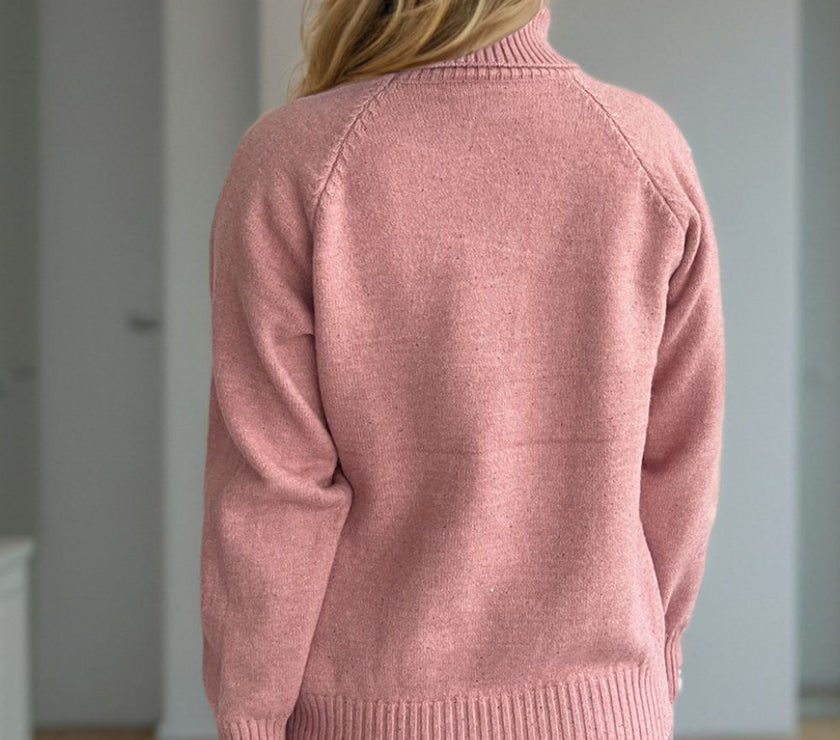 Ribbed Turtleneck Raglan Sleeve Sweater