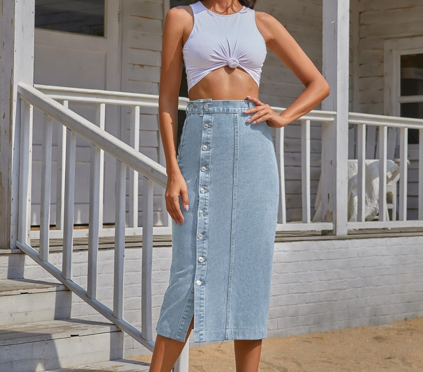 Button Down Denim Skirt