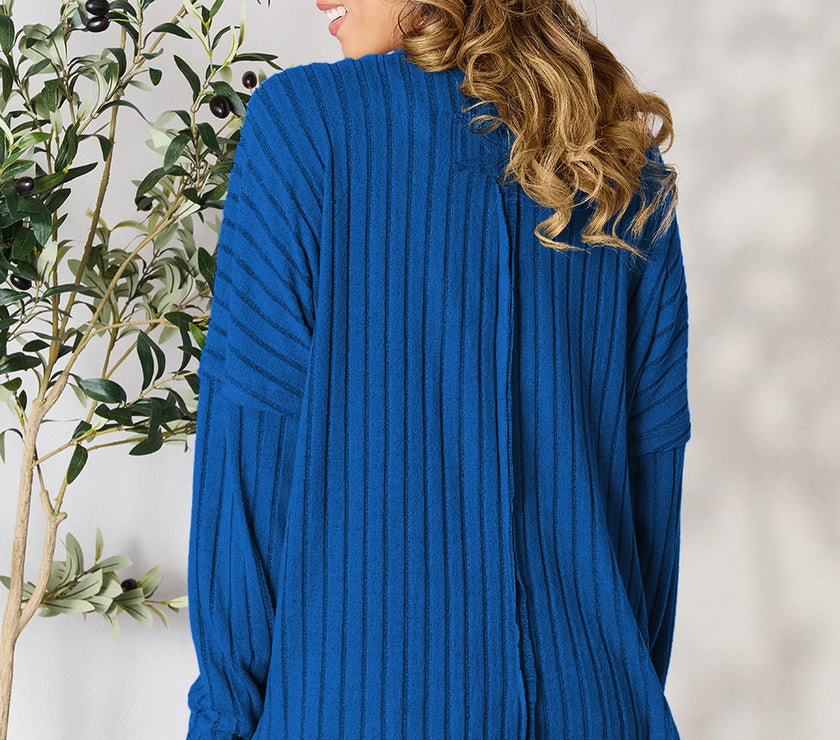 Basic Bae Full Size Ribbed Round Neck Slit Knit Top