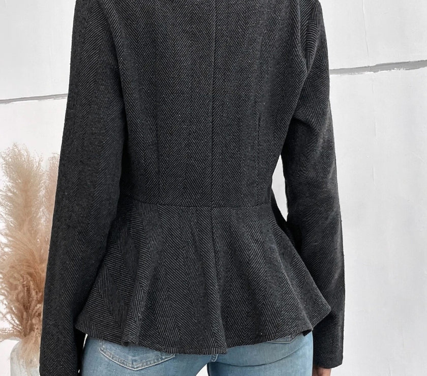 Ruffle Hem Collared Blazer