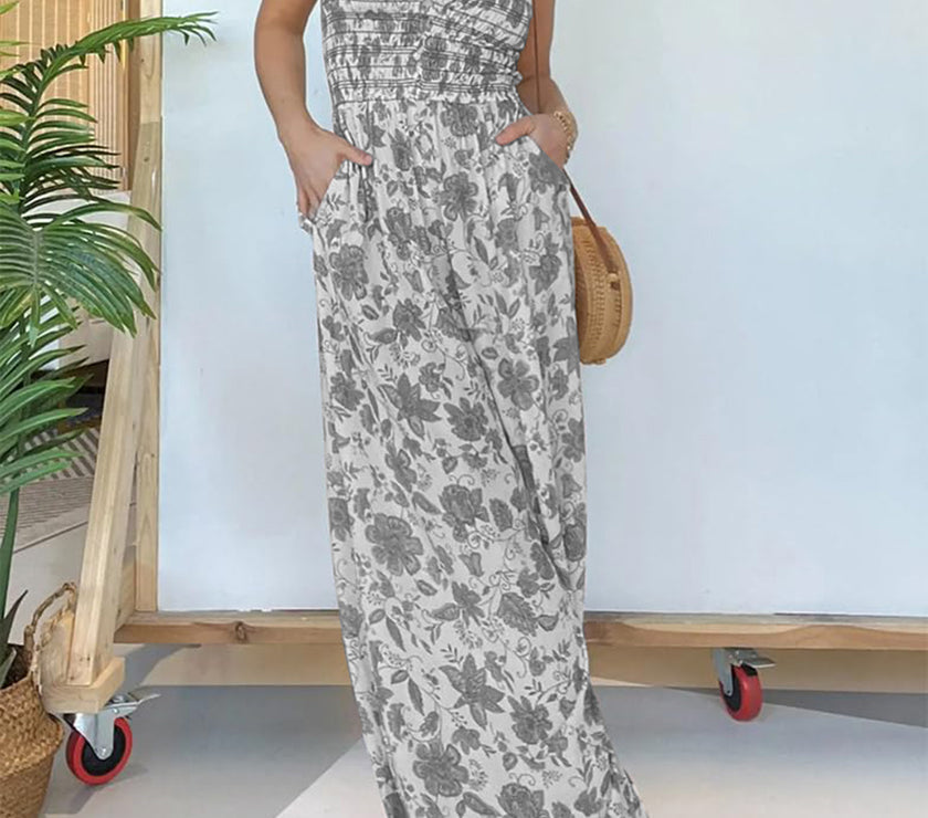 Full Size Printed Spaghetti Strap Wide Leg Jumpsuit