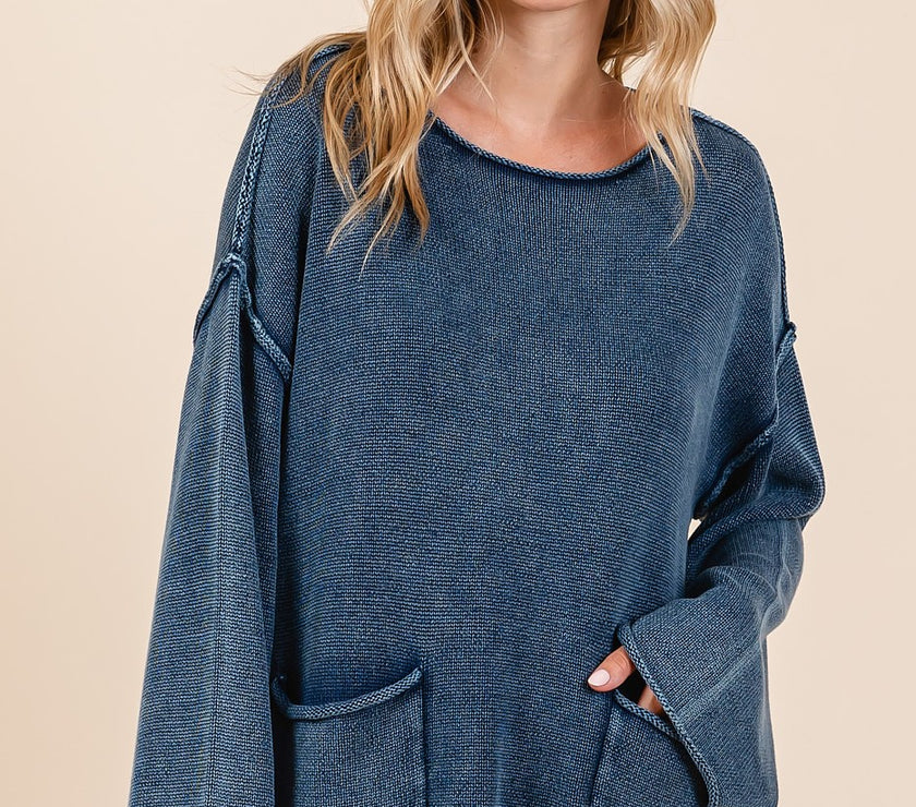 Mittoshop Mineral Wash Patch Pocket Cut Edge Sweater